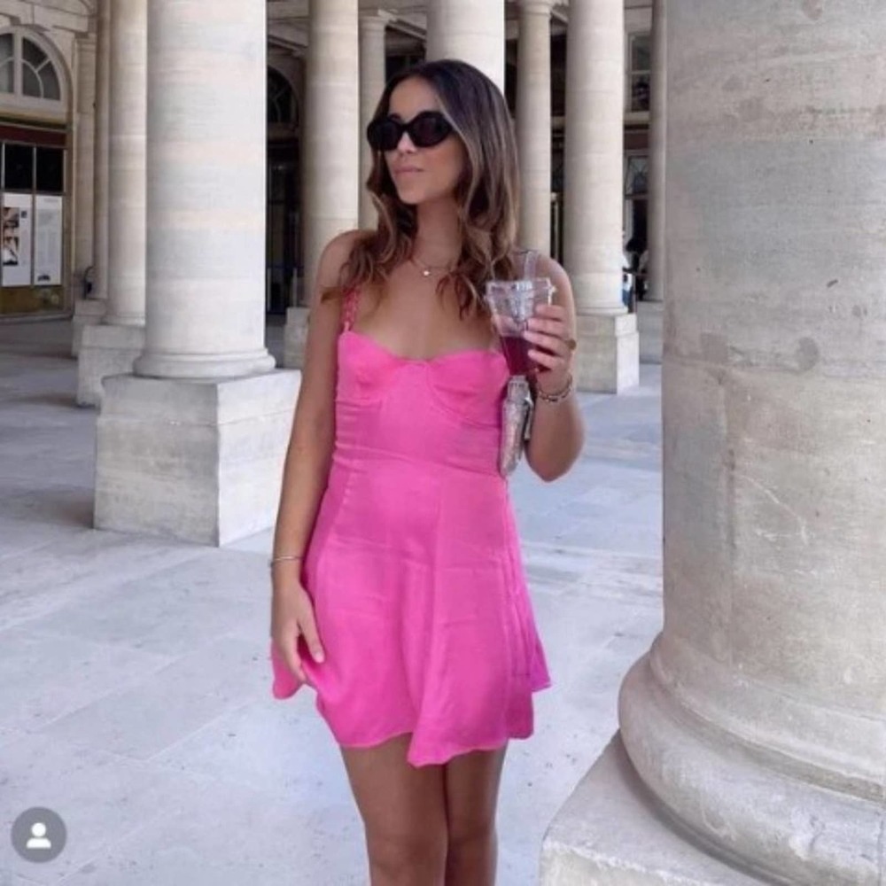 Zara Pink Satin Mini Slip Dress Size Small - Picture 2 of 9